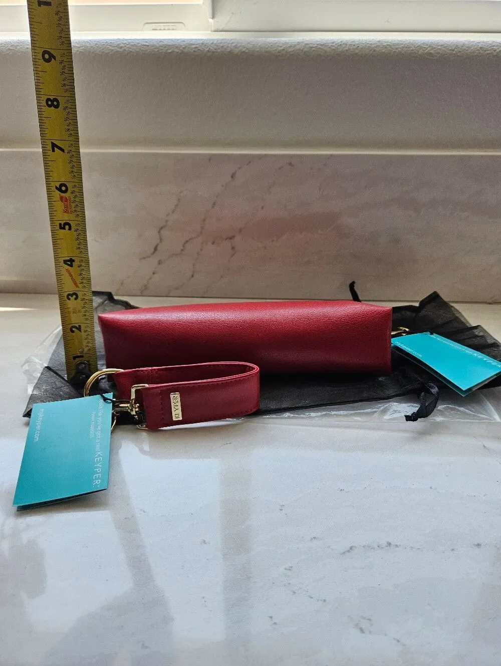 KEYPER Luxe Red Vegan Leather 2- Piece Wristlet Set with Gold Hardware